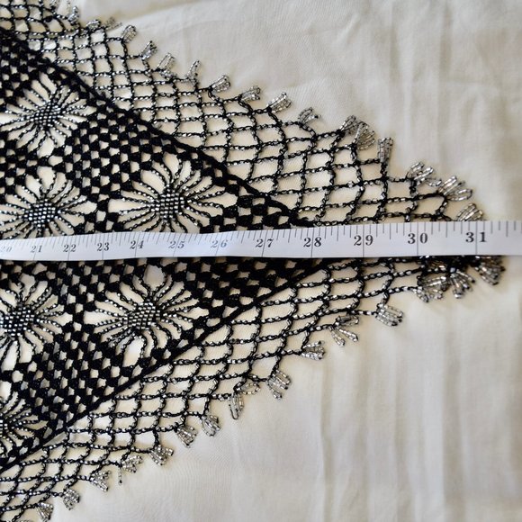 Vintage Black and Silver Beaded Shawl - Picture 6 of 7